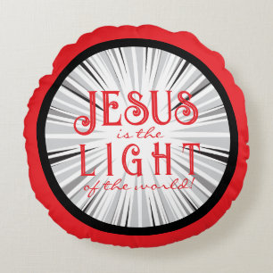 Jesus is the Light Ornament- Red/Black Round Pillow
