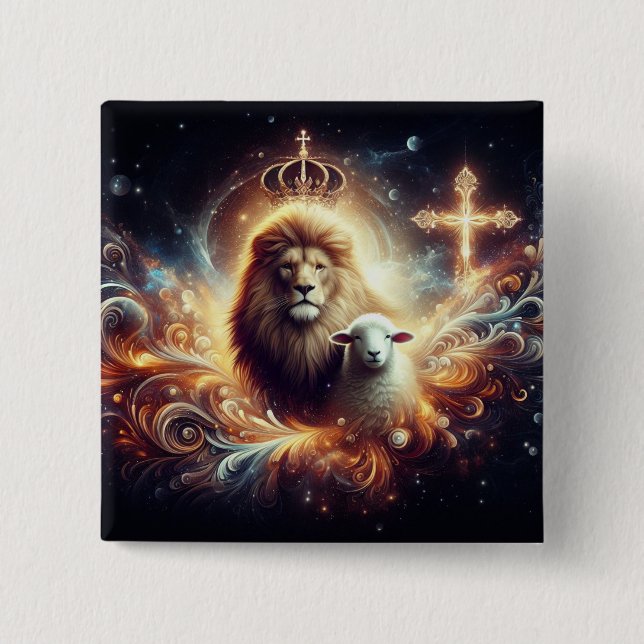 Jesus is the Lion and the Lamb  2 Inch Square Button (Front)