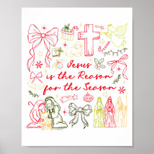 Jesus Is The Reason Christian Cross Coquette Bow C Poster