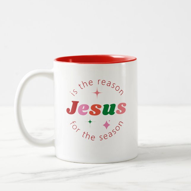 Jesus is the Reason Festive Christmas Season Two-Tone Coffee Mug (Left)