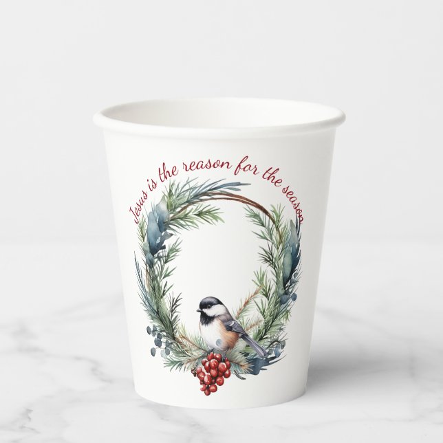 JESUS IS THE REASON FOR SEASON Christmas quote Paper Cups (Front)