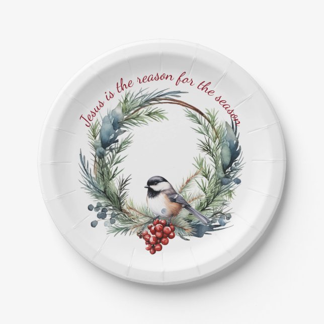 JESUS IS THE REASON FOR SEASON Christmas quote Paper Plate (Front)