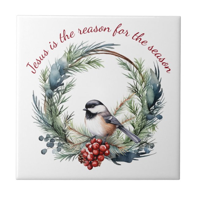 JESUS IS THE REASON FOR SEASON Christmas quote Tile (Front)
