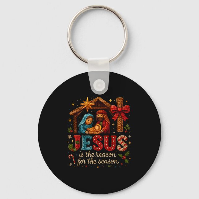Jesus Is The Reason For Season Yarn Crochet Art De Keychain (Front)