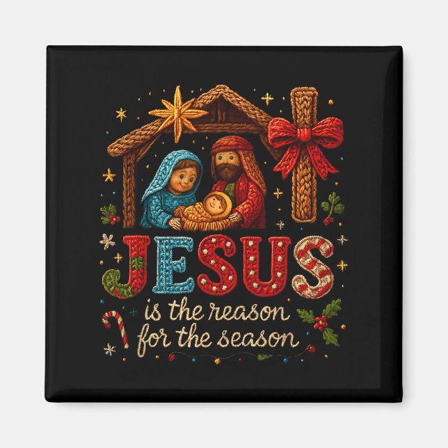 Jesus Is The Reason For Season Yarn Crochet Art De Magnet (Front)