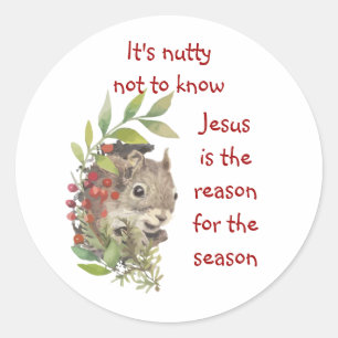 "Jesus is the reason for the season" Fun Squirrel  Classic Round Sticker