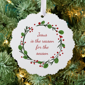 "Jesus is the reason for the season" Holly Design Ornament Card