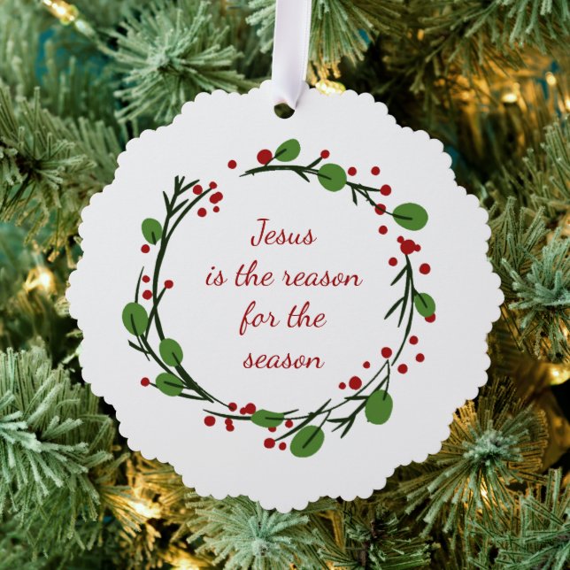 "Jesus is the reason for the season" Holly Design Ornament Card (Insitu (Tree))