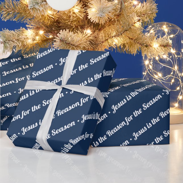 Jesus is the Reason for the Season Navy Blue Wrapping Paper (Holidays)