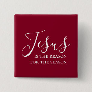 Jesus is the reason for the season Red Christmas 2 Inch Square Button