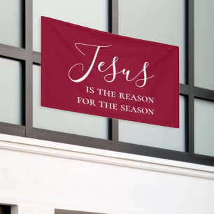Jesus is the reason for the season Red Christmas Banner