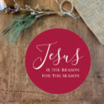 Jesus is the reason for the season Red Christmas Classic Round Sticker<br><div class="desc">Jesus is the reason for the season. Share the reason for the season with this stylish, simple yet elegant sticker. This Christian faith holiday sticker is beautiful. "Jesus" is written in modern script with "the reason for the season" in elegant simple typography. The text colour is white on a deep...</div>