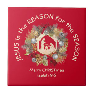 JESUS IS THE REASON Red Christian Christmas Tile