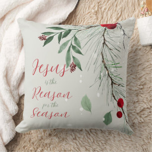 Jesus is the Reason Watercolor Christmas Winter Throw Pillow