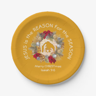 JESUS IS THE REASON Yellow Christmas Paper Plate