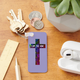 Jesus is the Vine Cross and Grapes Bible Verse Keychain