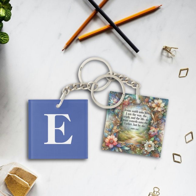 Jesus Is the Way Floral Monogram Christian  Keychain (Creator Uploaded)