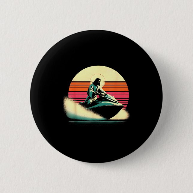 Jesus jet skiing - funny christian religious jet 2 inch round button (Front)