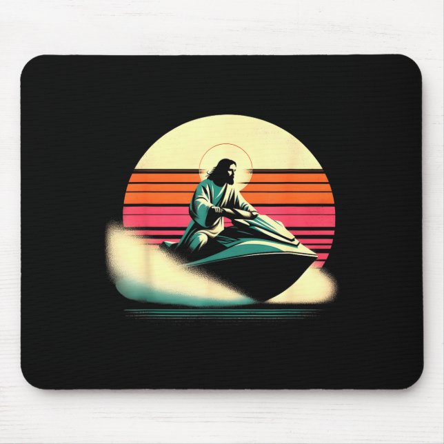 Jesus jet skiing - funny christian religious jet mouse pad (Front)