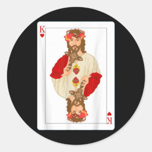 Jesus King Of Hearts Card Christian Faith Suicide  Classic Round Sticker