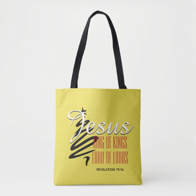 JESUS KING OF KINGS | Christian Yellow | Christmas Tote Bag (Front)