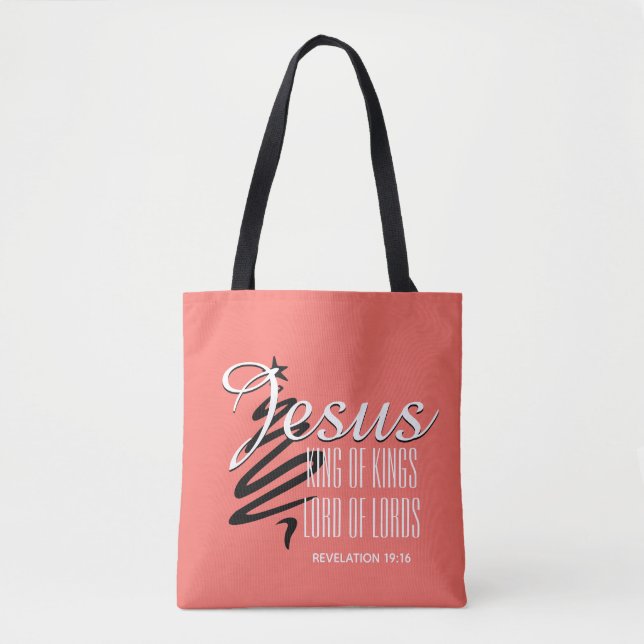 JESUS KING OF KINGS Christmas Christian Coral Tote Bag (Front)