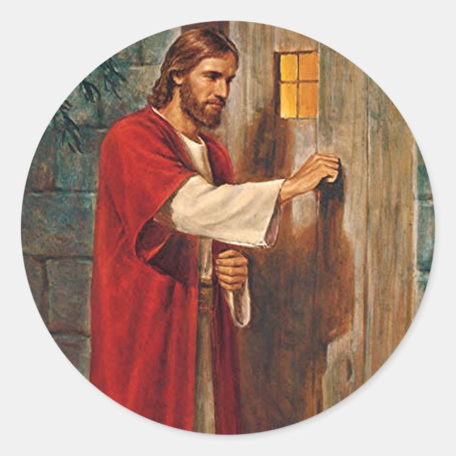 Jesus Knocks On The Door Classic Round Sticker (Front)