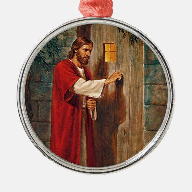 Jesus knocks On The Door Metal Ornament (Front)