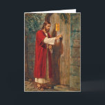 Jesus Knocks On The Door with Full Verse Card<br><div class="desc">This card inside has the message: Here Jesus is knocking at a door. He says 'Behold! I stand at the door and knock. If anyone hears my voice and opens the door,  I will come in and dine with him,  and him with me.' From Revelations 3:20.</div>