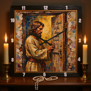 Jesus Knocks: Open Your Heart Square Wall Clock