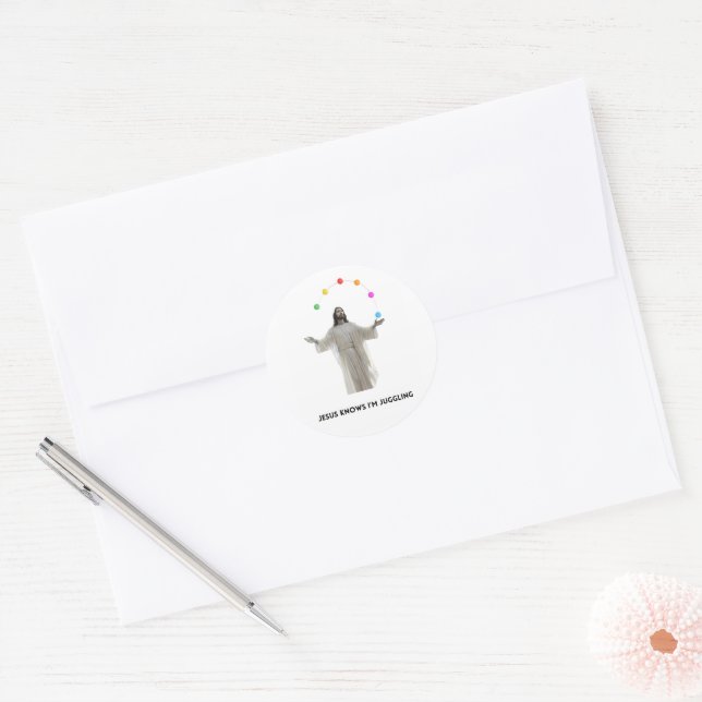 Jesus Knows I'm Juggling Classic Round Sticker (Envelope)