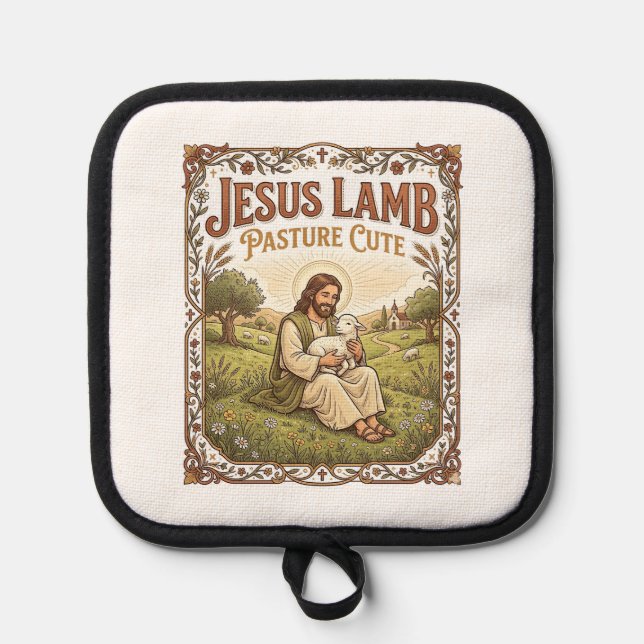 Jesus Lamb Pasture Cute Jesus Lamb Pasture Cute Ch Pot Holder (Front)