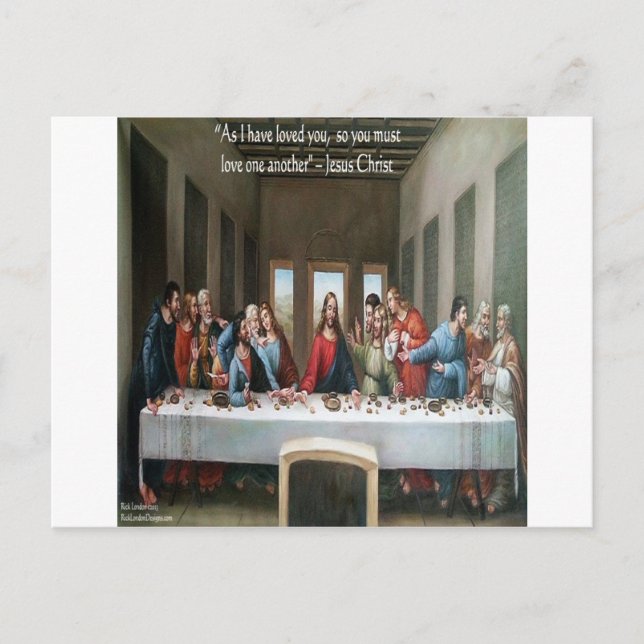 Jesus @ Last Supper "Love One Another" Quote Postcard (Front)