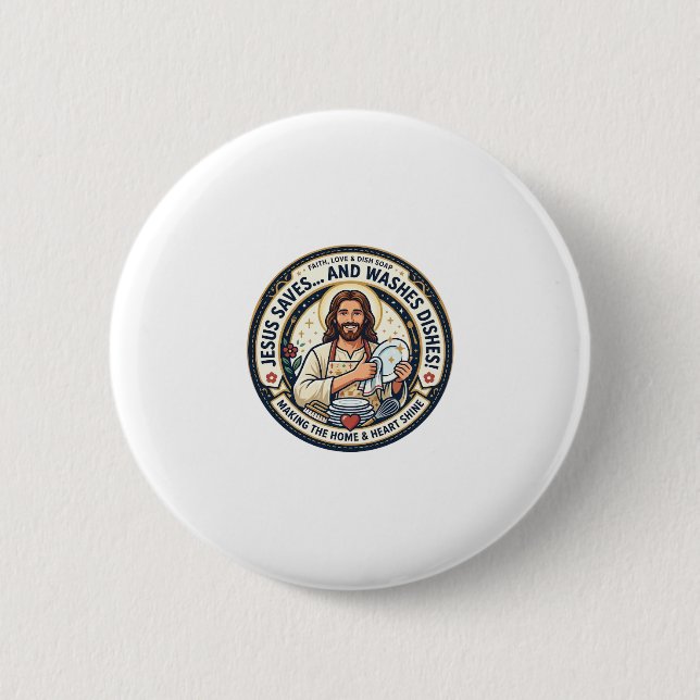 Jesus Laundry Chores Humour Shirt Christian Graphi 2 Inch Round Button (Front)
