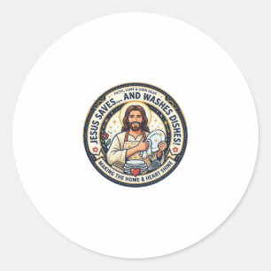 Jesus Laundry Chores Humour Shirt Christian Graphi Classic Round Sticker