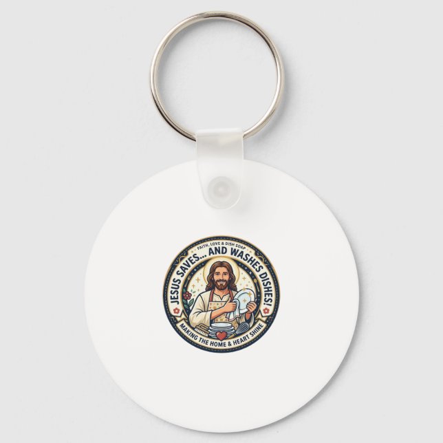 Jesus Laundry Chores Humour Shirt Christian Graphi Keychain (Front)