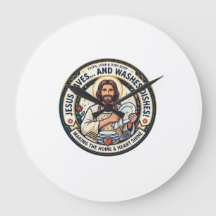 Jesus Laundry Chores Humour Shirt Christian Graphi Large Clock