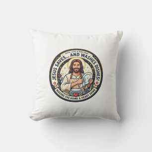 Jesus Laundry Chores Humour Shirt Christian Graphi Throw Pillow