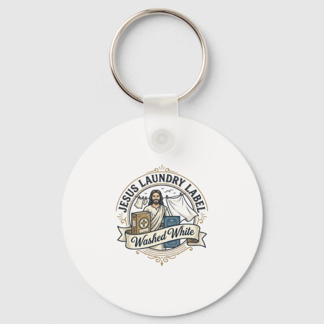 Jesus Laundry Label Washed White Jesus Laundry Was Keychain (Front)