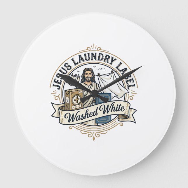 Jesus Laundry Label Washed White Jesus Laundry Was Large Clock (Front)