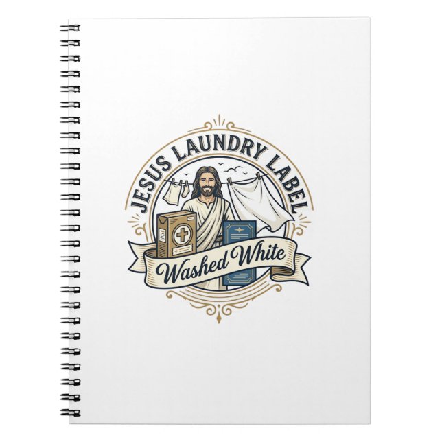 Jesus Laundry Label Washed White Jesus Laundry Was Notebook (Front)