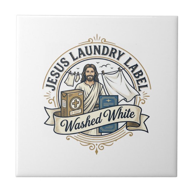 Jesus Laundry Label Washed White Jesus Laundry Was Tile (Front)