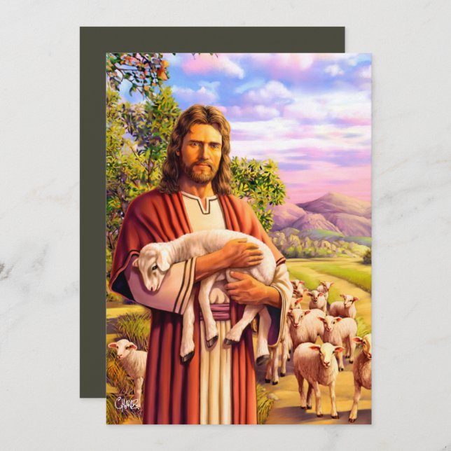 Jésus Le Bon Pasteur Peindre Les Cartes De Pâques (Devant / Derrière)