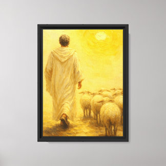 Jesus Leading Sheep Toward Light Art Canvas Print