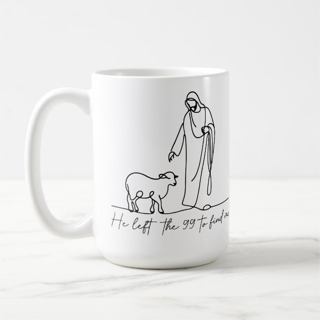 Jesus Left the 99 Lost Sheep Line Art  Coffee Mug (Left)