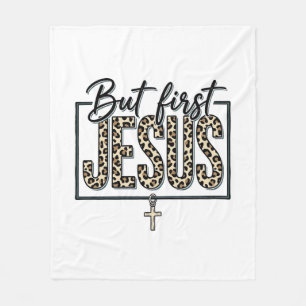 Jesus Leopard Print Christian Vintage Engraving Sh Fleece Blanket