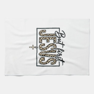 Jesus Leopard Print Christian Vintage Engraving Sh Kitchen Towel