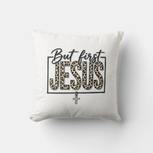 Jesus Leopard Print Christian Vintage Engraving Sh Throw Pillow