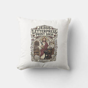 Jesus Letterpress Print Shop Jesus Letterpress Pri Throw Pillow