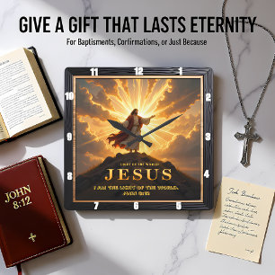 Jesus Light World Mountain Triumphant Lord Square Wall Clock